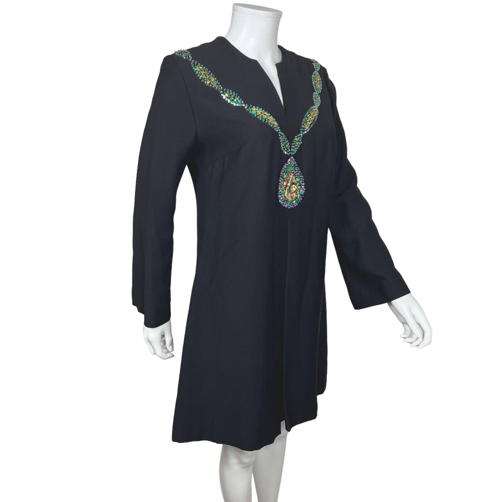 Vintage 1960s Sequinned Dress w Trompe L’Oeil Necklace