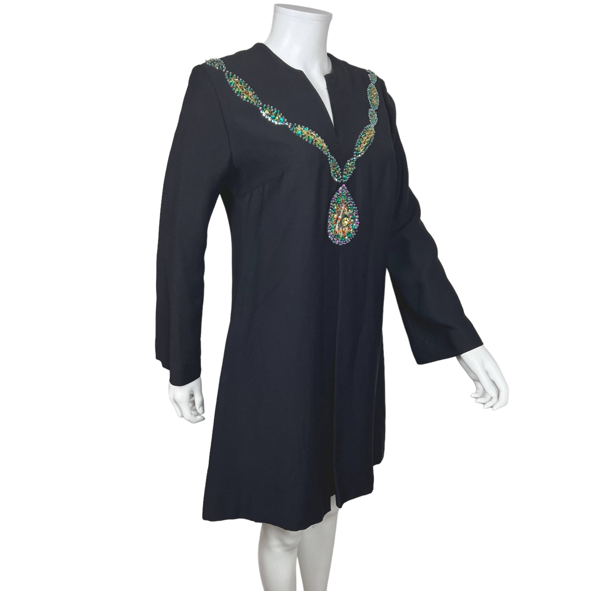 Vintage 1960s Sequinned Dress w Trompe L’Oeil Necklace