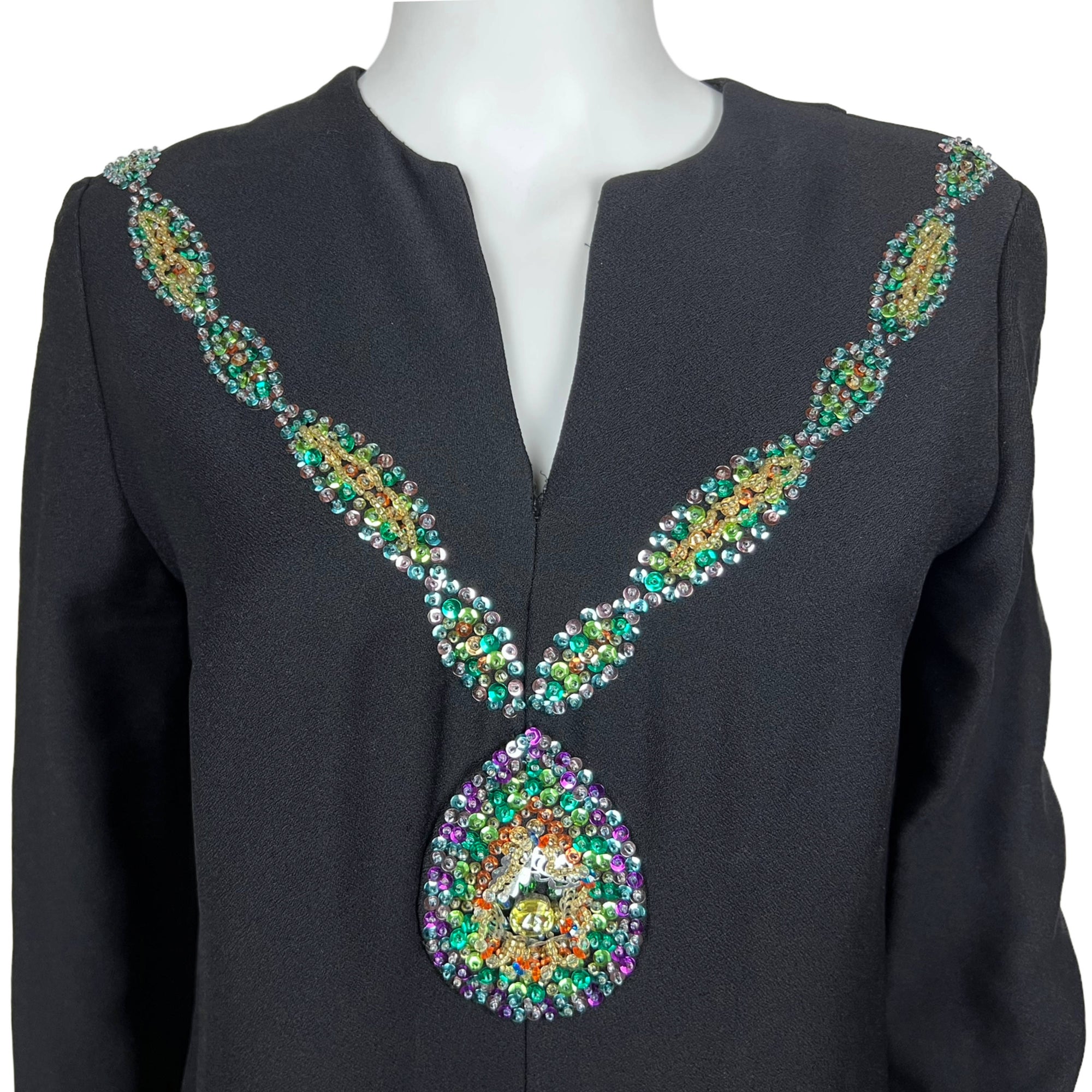 Vintage 1960s Sequinned Dress w Trompe L’Oeil Necklace