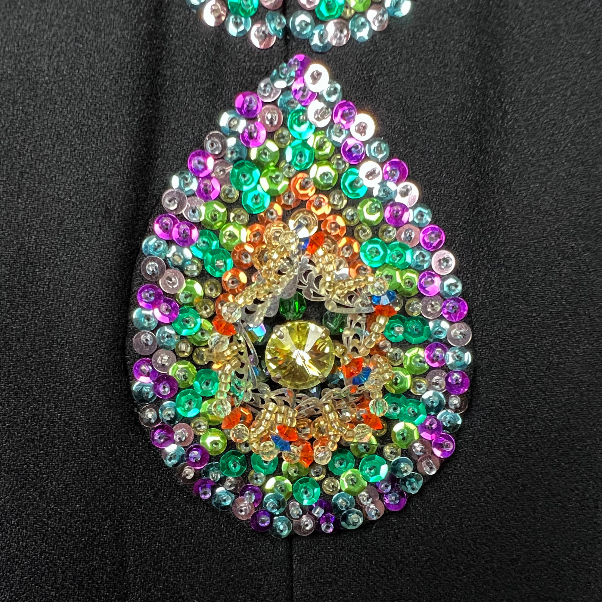 Vintage 1960s Sequinned Dress w Trompe L’Oeil Necklace