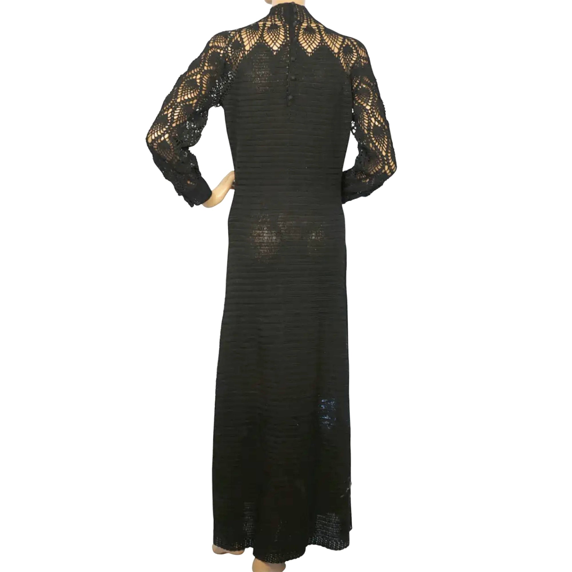 Vintage 1970s Crochet Long Dress Black Knit Size M Poppy's Vintage Clothing Vintage 1970s Crochet Long Dress Black Knit Size M Poppy's Vintage Clothing