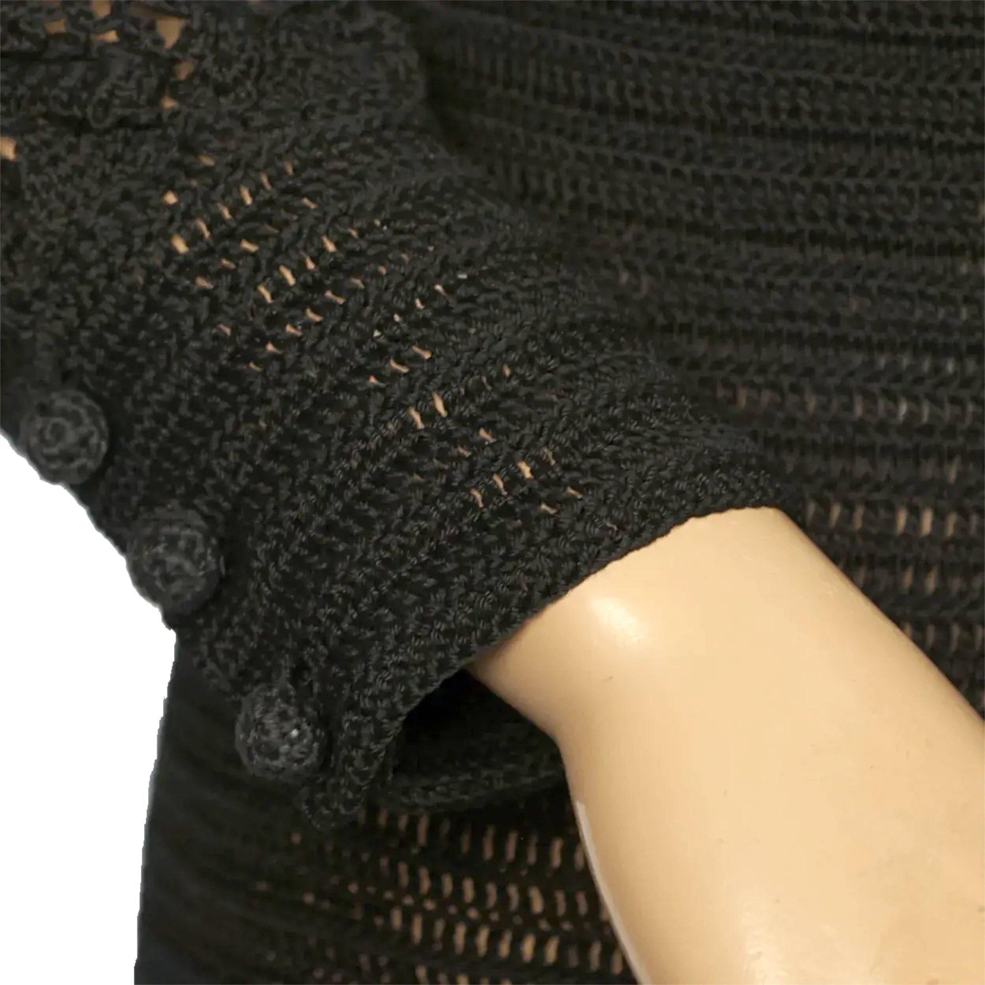 Vintage 1970s Crochet Long Dress Black Knit Size M