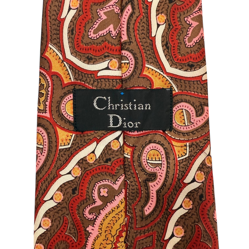 Vintage 1970s Christian Dior Tie Ornate Necktie Triacetate Kipper