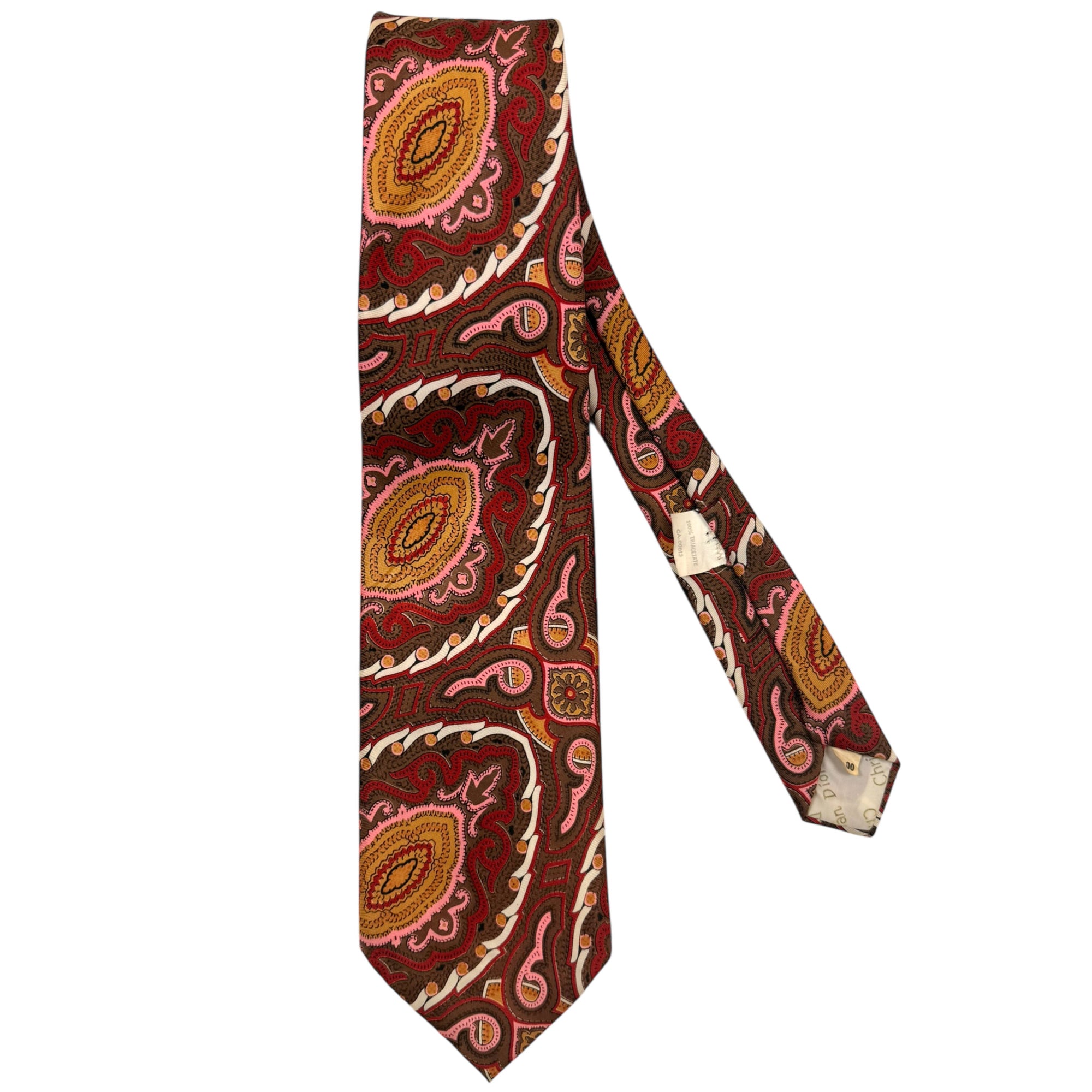 Vintage 1970s Christian Dior Tie Ornate Necktie Triacetate Kipper