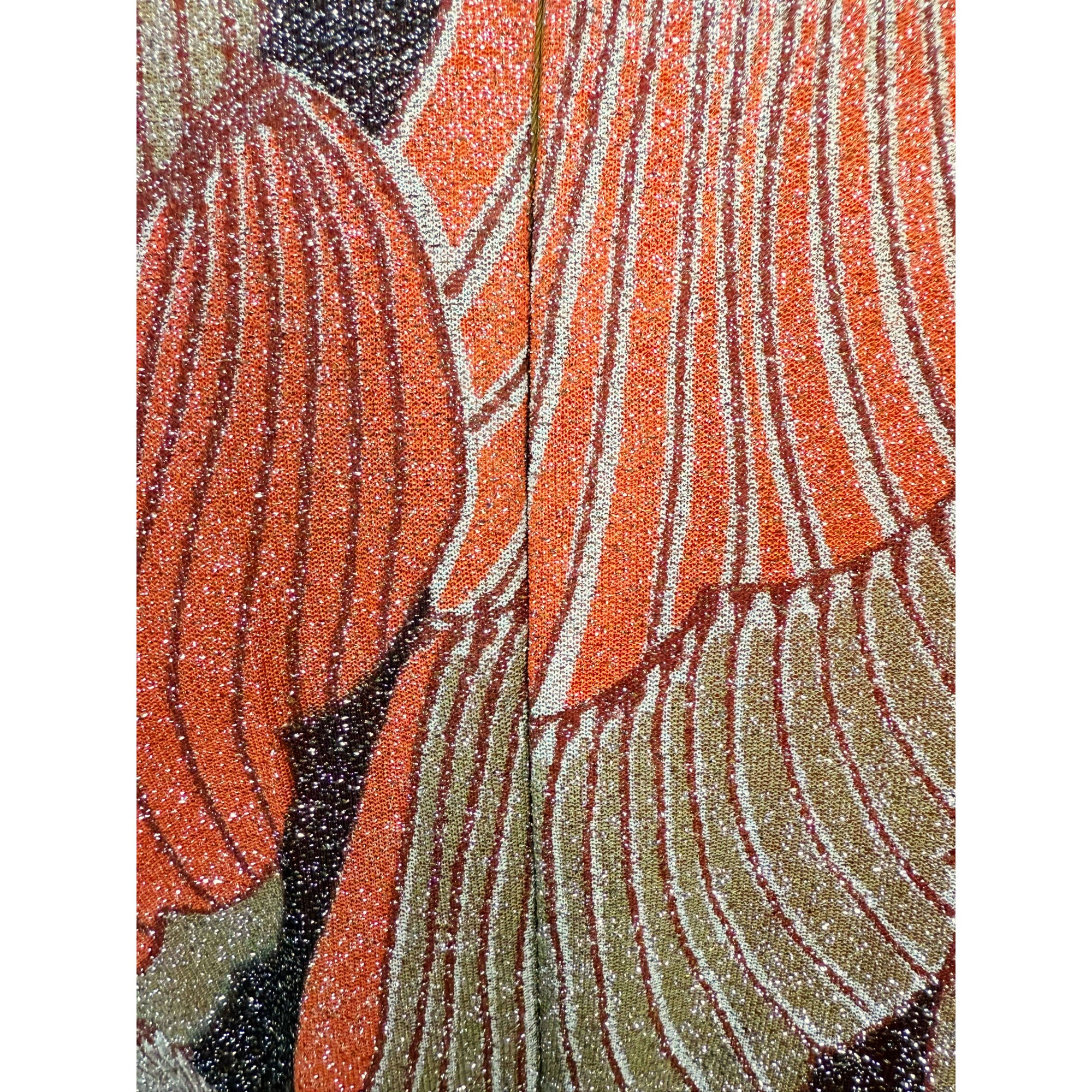 Vintage 1970s Maxi Dress Metallic Knit with Abstract Pattern Size M