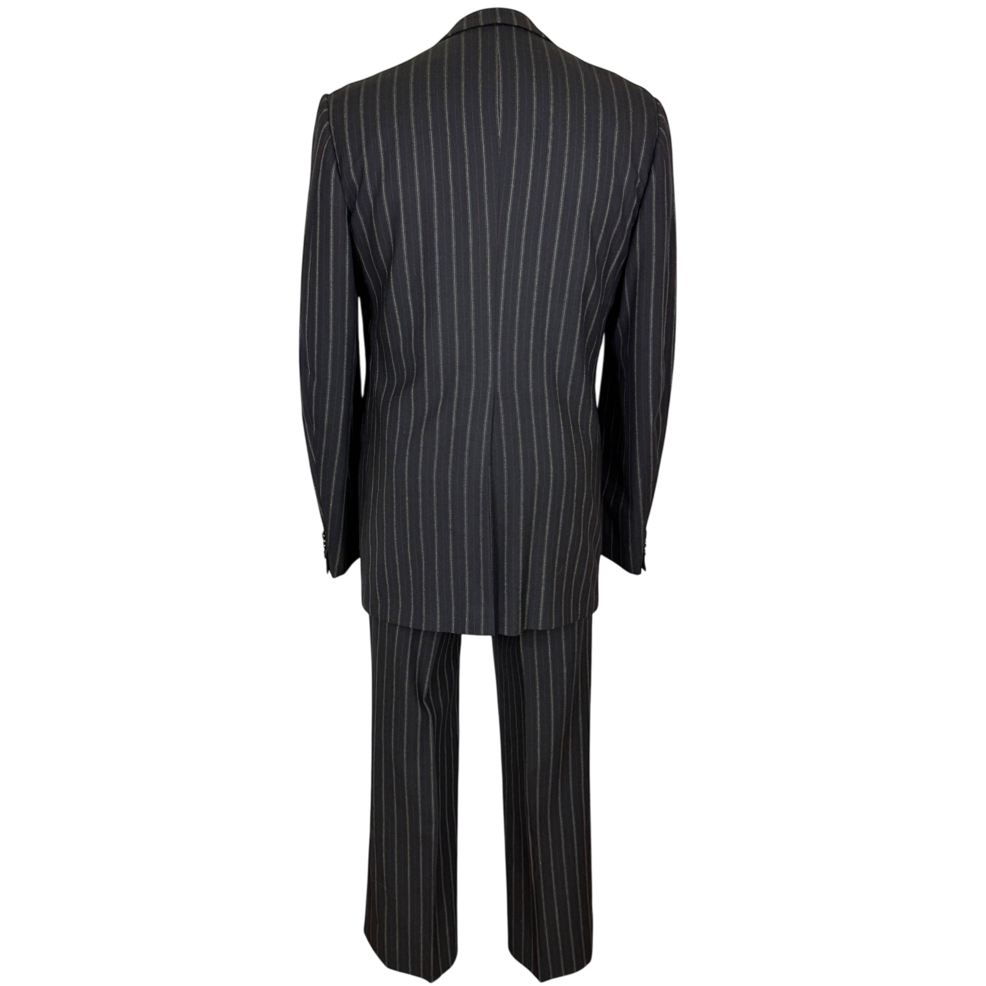 Vintage 1970s Mens Suit Pinstripe Black Wool Custom Size M