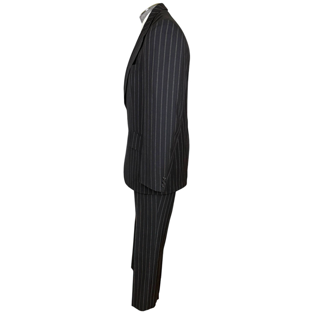 Vintage 1970s Mens Suit Pinstripe Black Wool Custom Size M