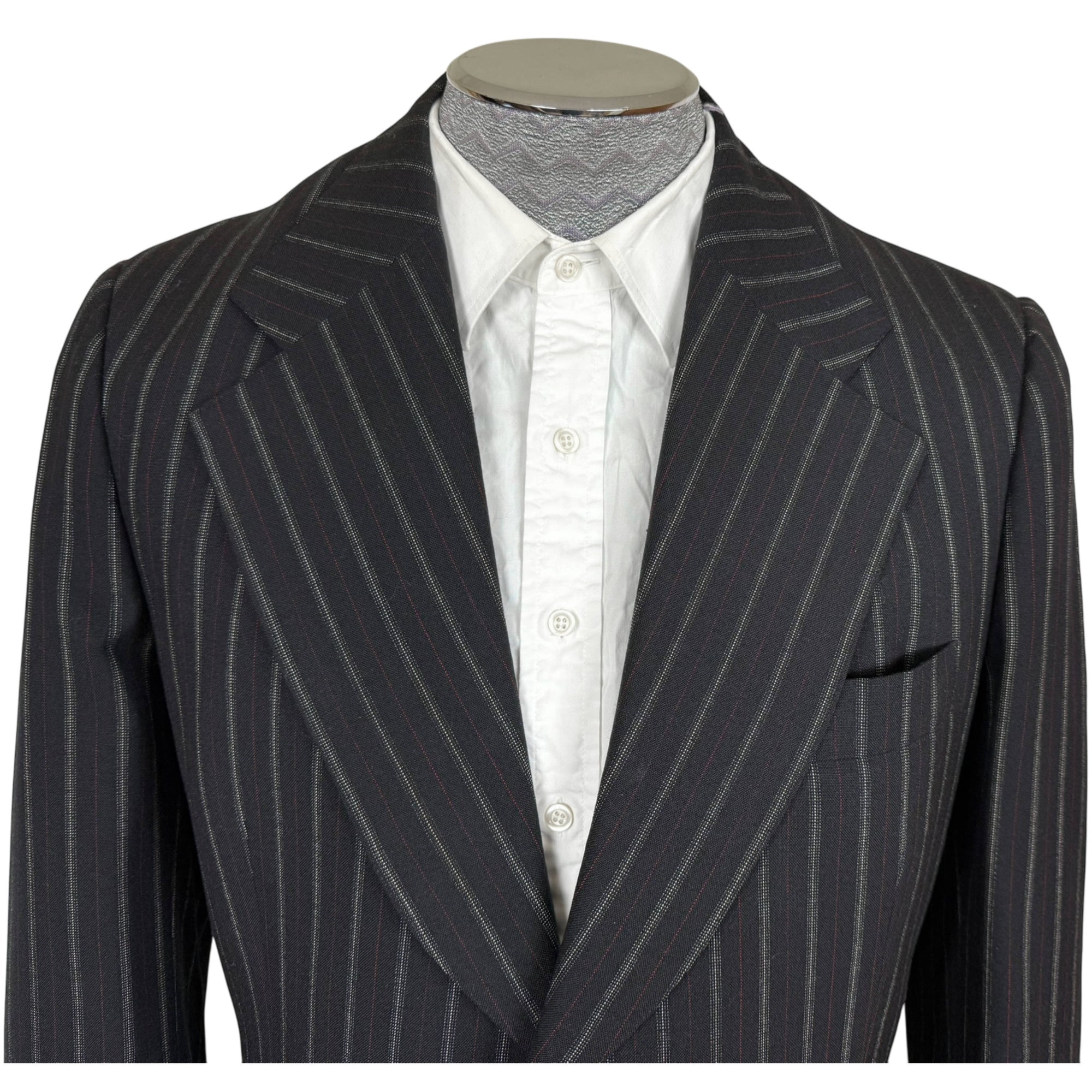 Vintage 1970s Mens Suit Pinstripe Black Wool Custom Size M