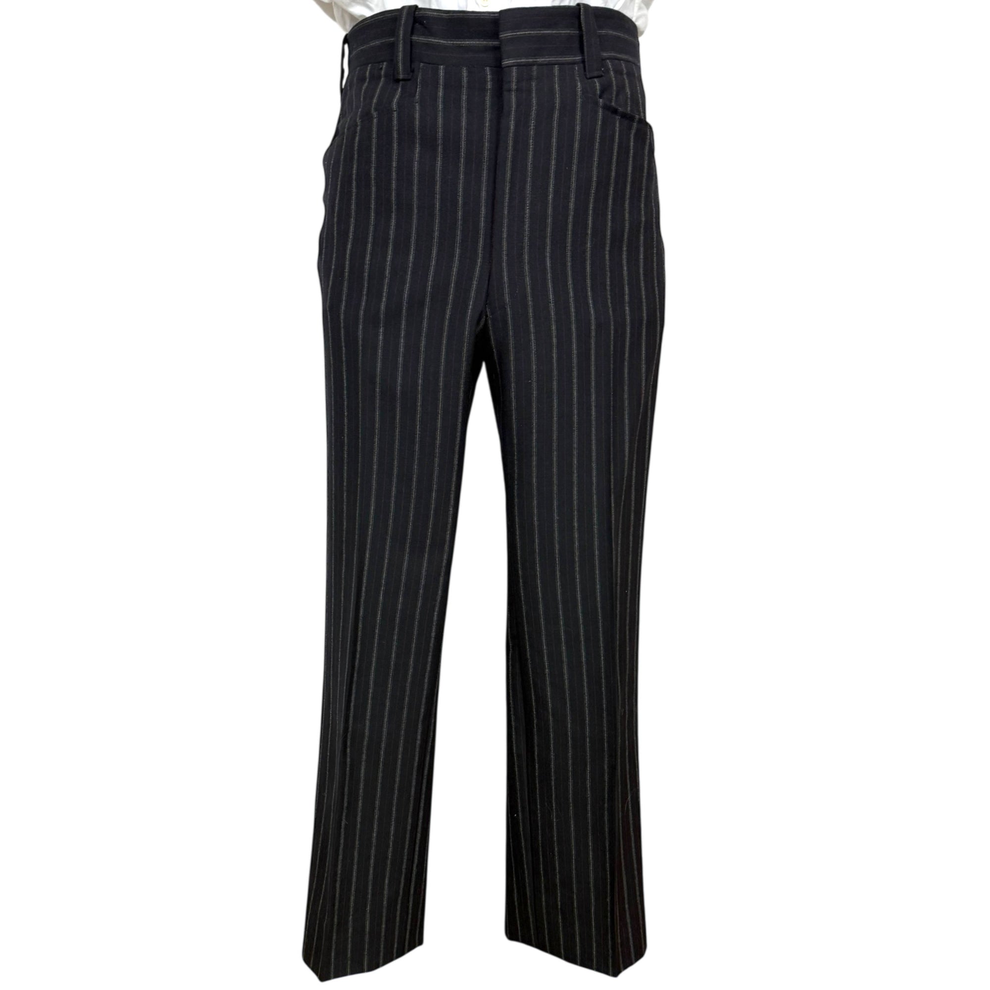 Vintage 1970s Mens Suit Pinstripe Black Wool Custom Size M