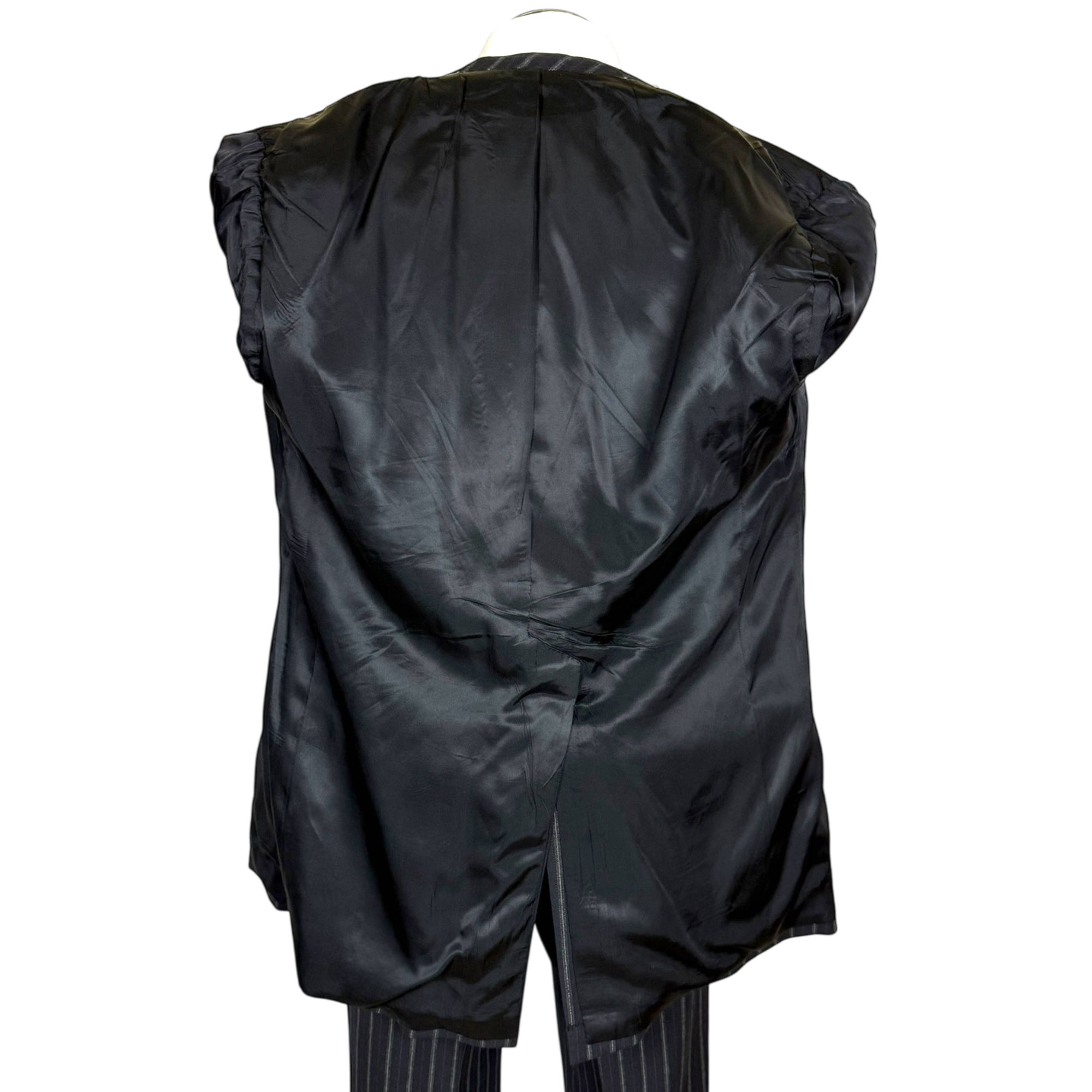 Vintage 1970s Mens Suit Pinstripe Black Wool Custom Size M