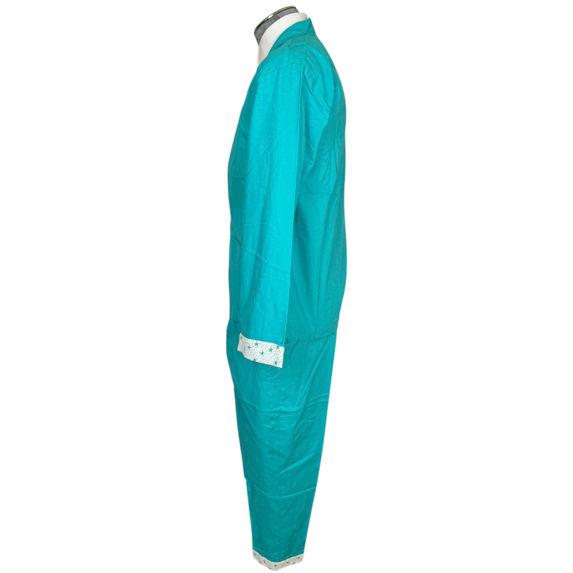 Vintage 1980s New Wave Suit Turquoise Cotton Cheers Brand