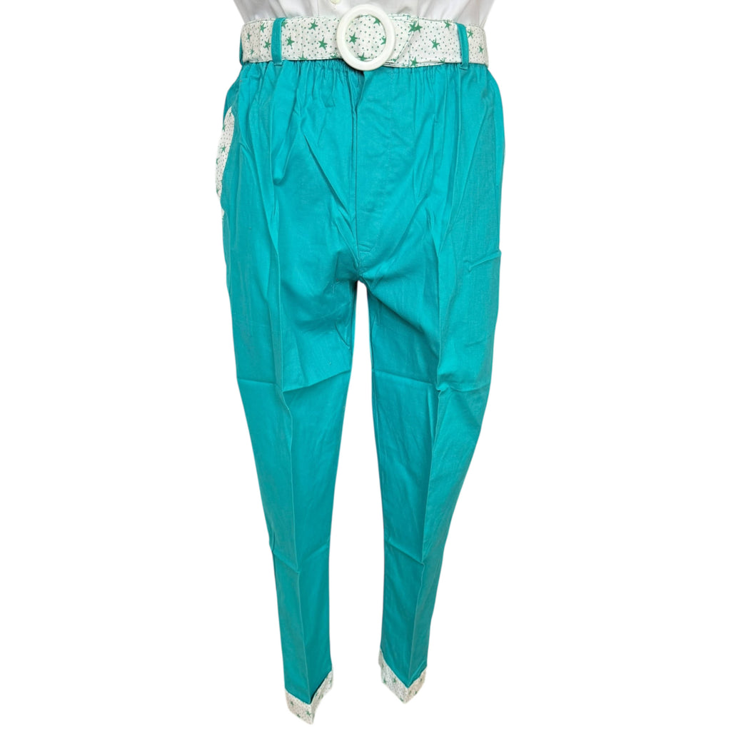 Vintage 1980s New Wave Suit Turquoise Cotton Cheers Brand