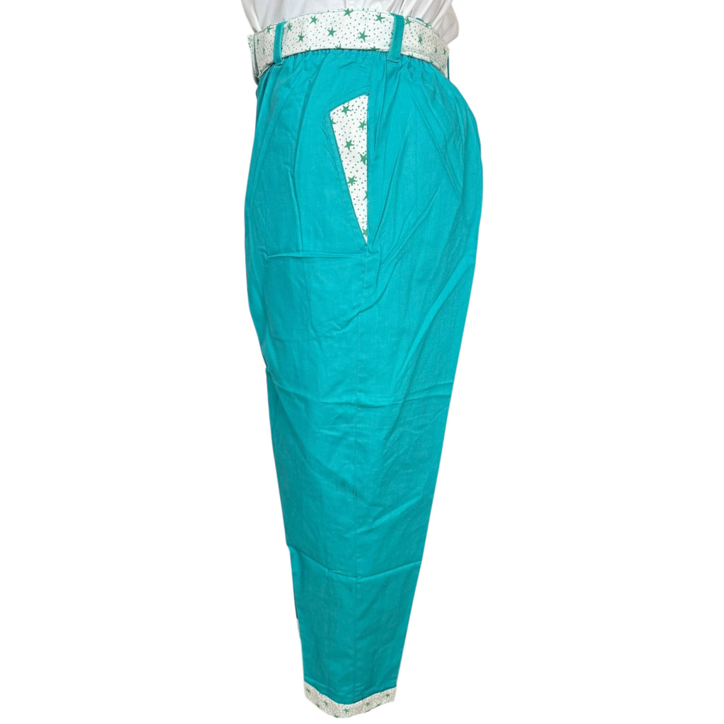 Vintage 1980s New Wave Suit Turquoise Cotton Cheers Brand