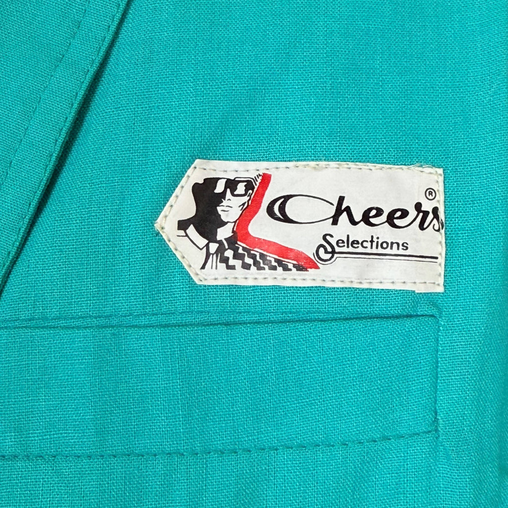 Vintage 1980s New Wave Suit Turquoise Cotton Cheers Brand
