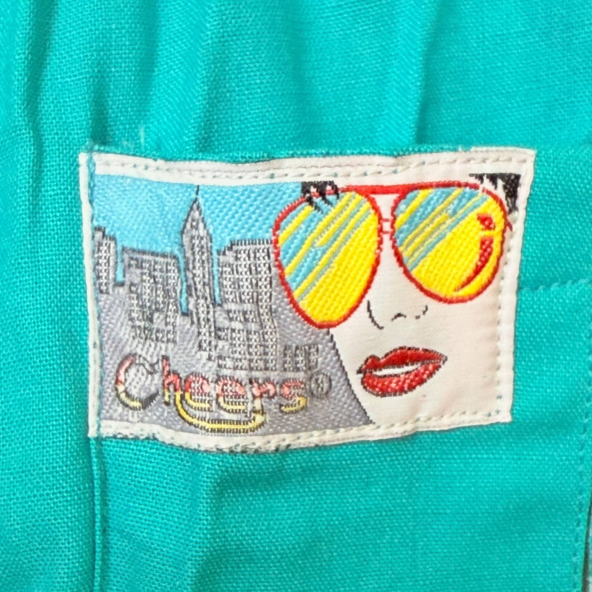 Vintage 1980s New Wave Suit Turquoise Cotton Cheers Brand