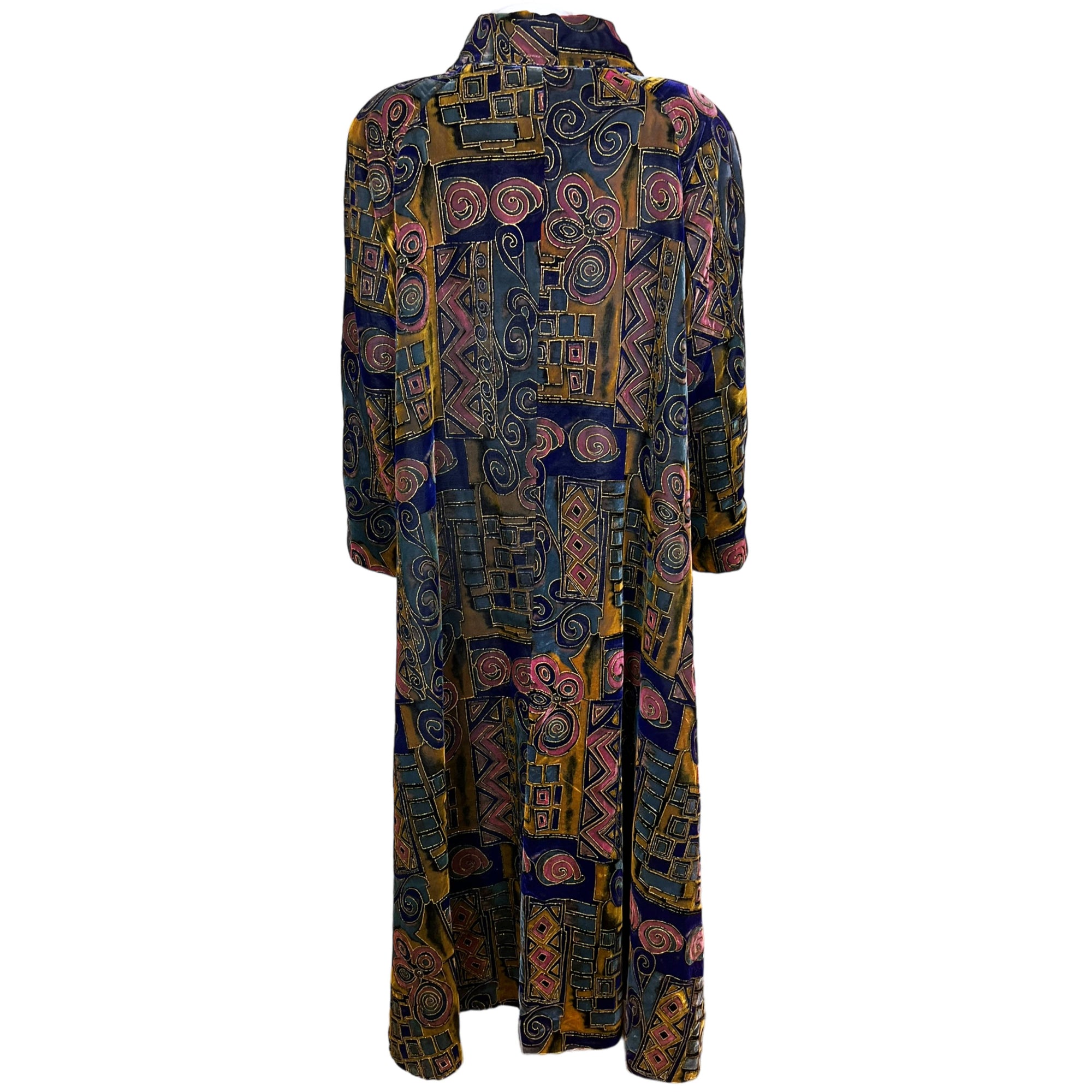 Vintage 1980s Coat Geometric Pattern Velvet Ladies Size L