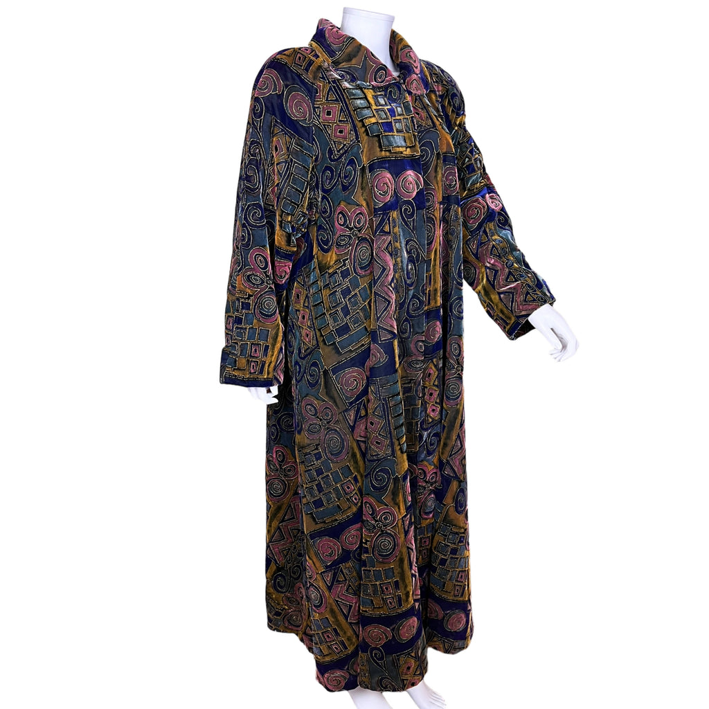 Vintage 1980s Coat Geometric Pattern Velvet Ladies Size L