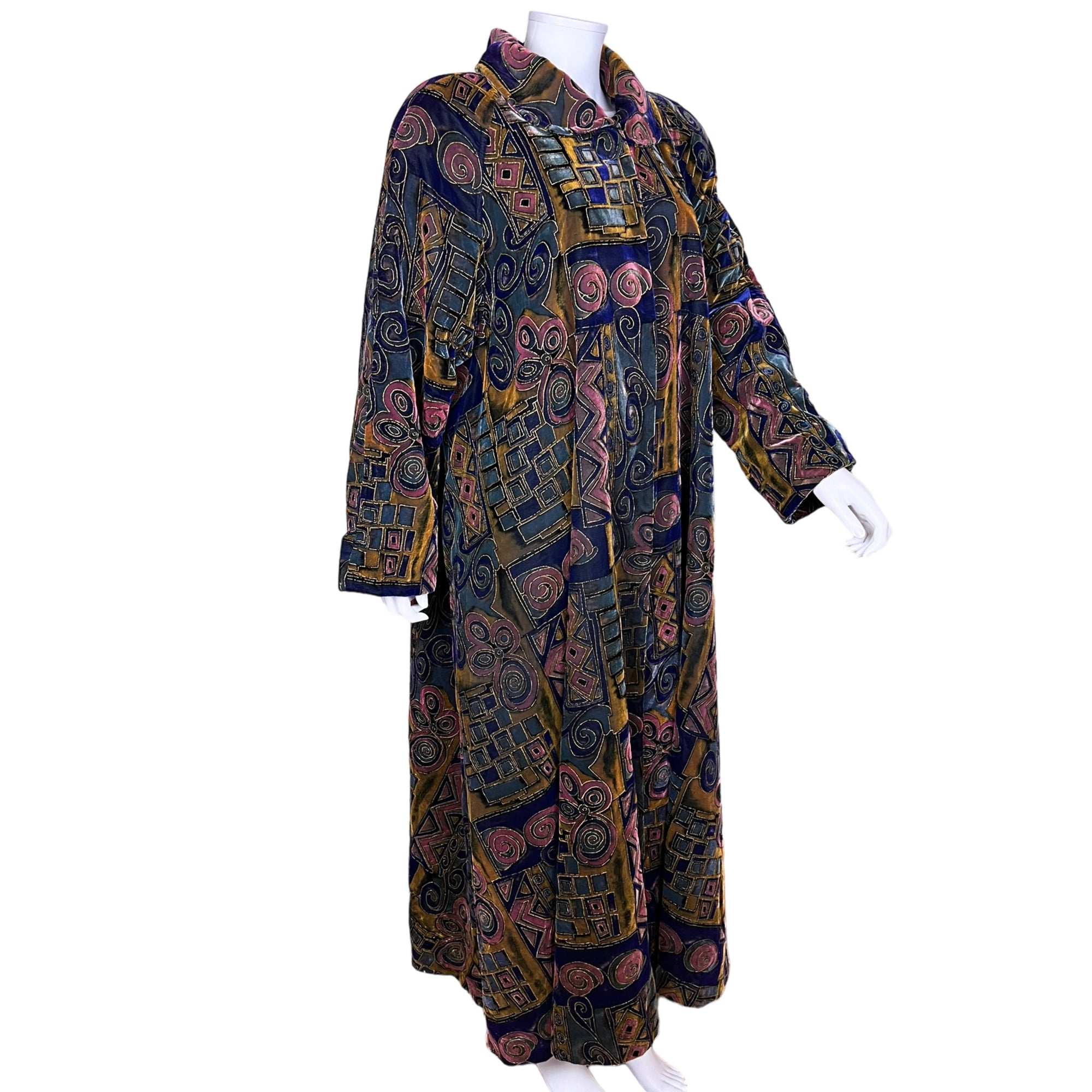 Vintage 1980s Coat Geometric Pattern Velvet Ladies Size L