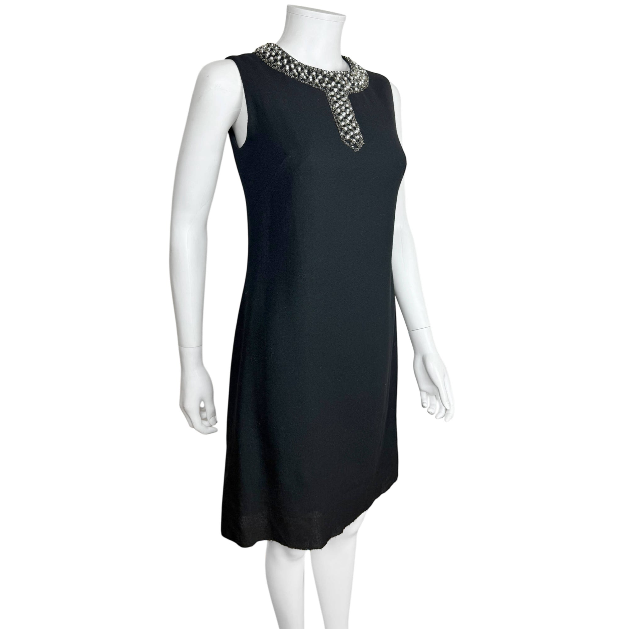 Vintage 1960s Cocktail Dress Black w Beaded Neck Size Small