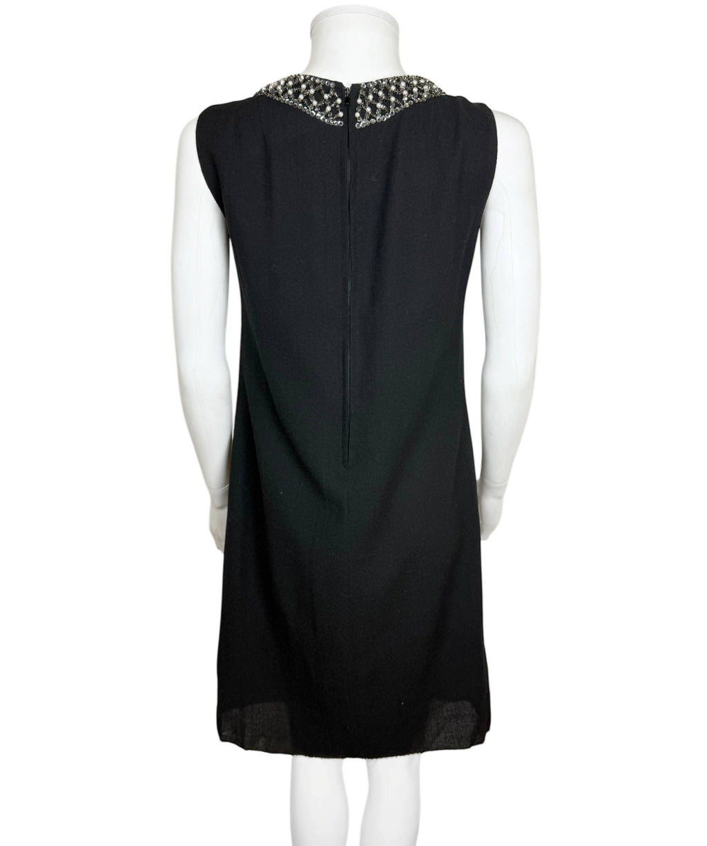 Vintage 1960s Cocktail Dress Black w Beaded Neck Size Small