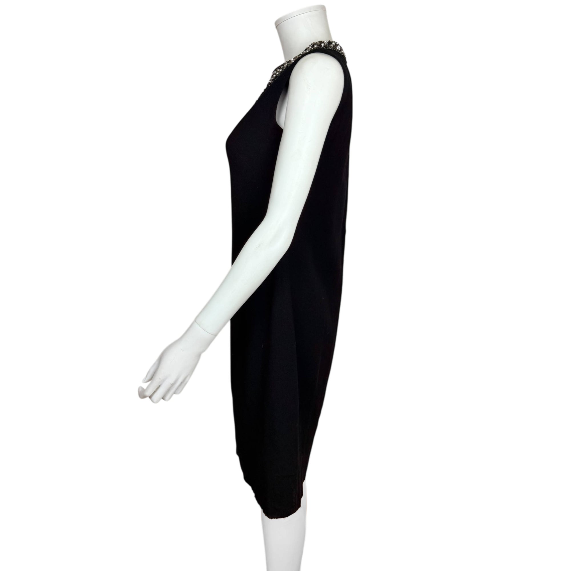 Vintage 1960s Cocktail Dress Black w Beaded Neck Size Small