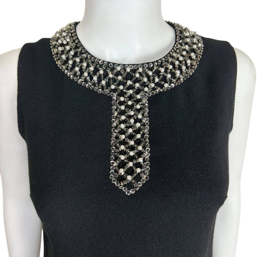 Vintage 1960s Cocktail Dress Black w Beaded Neck Size Small