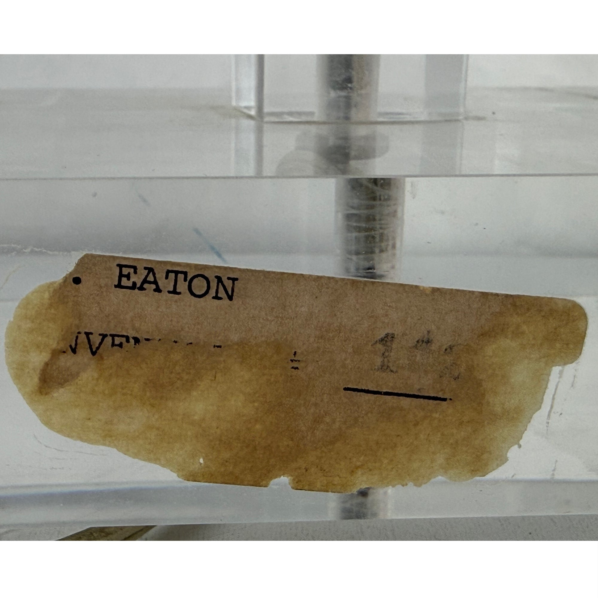 vintage 1970s Eaton department store label on stacked lucite lamp base
