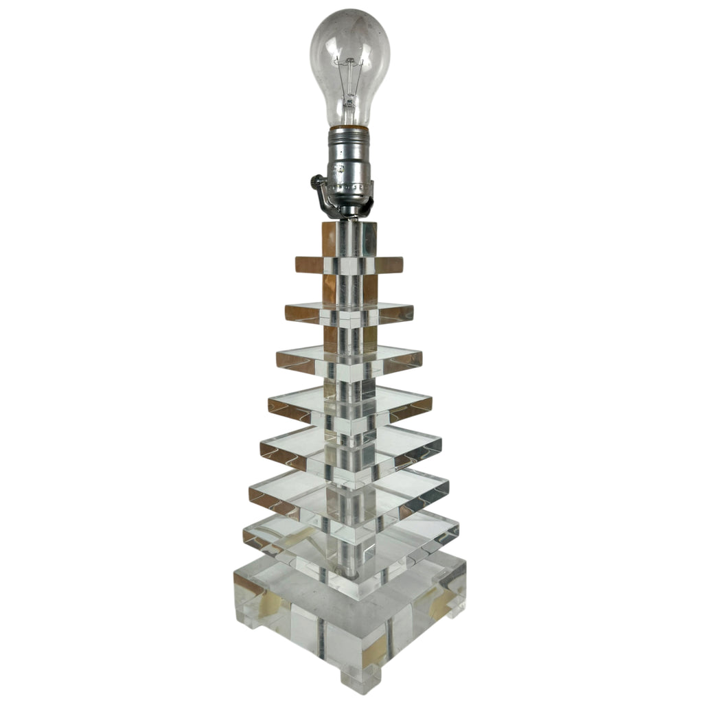Vintage 1970s Stacked Lucite Tower Lamp Acrylic Skyscraper Table Lamp Eaton Canada