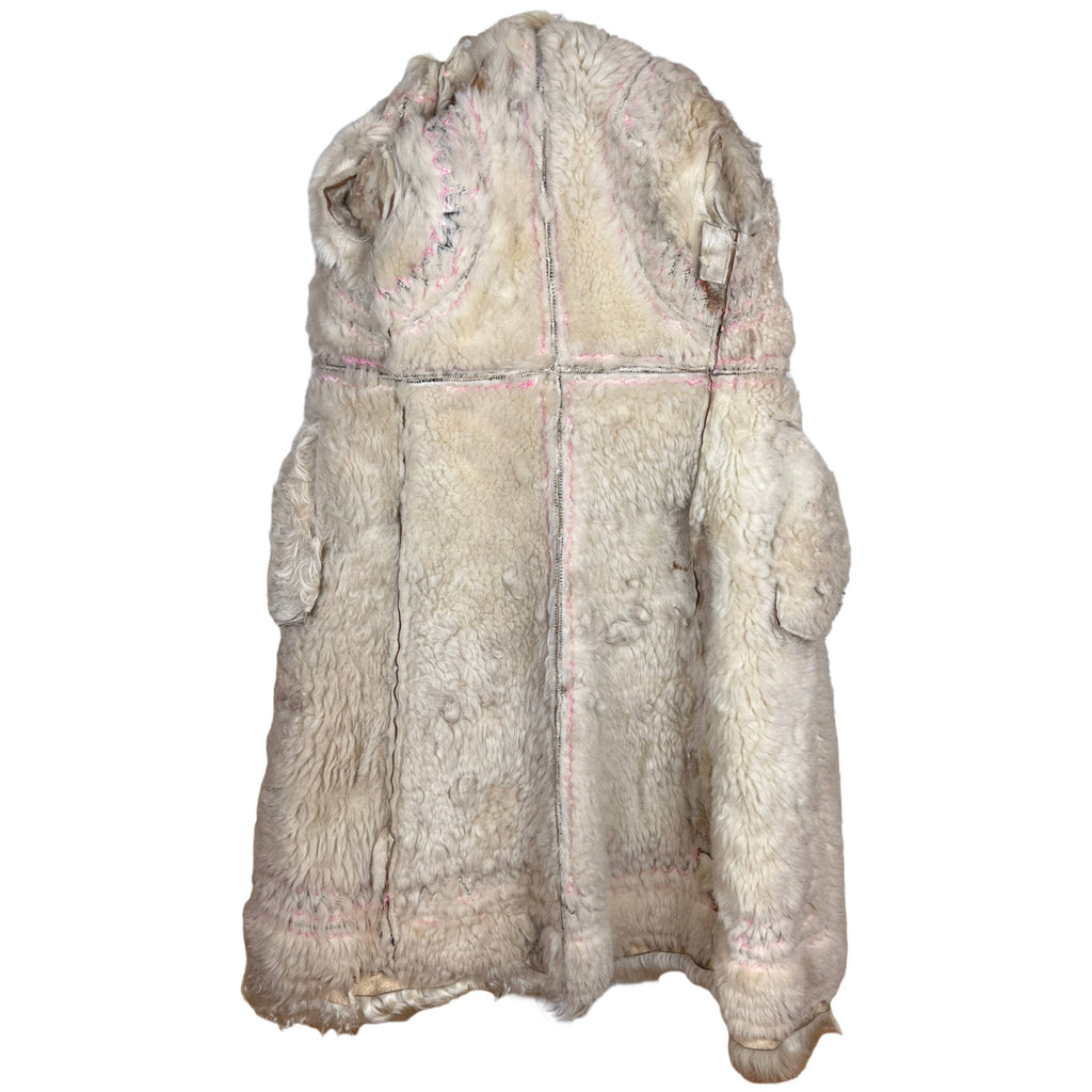 1970s Vintage Embroidered Sheepskin Coat w Mongolian Lamb S