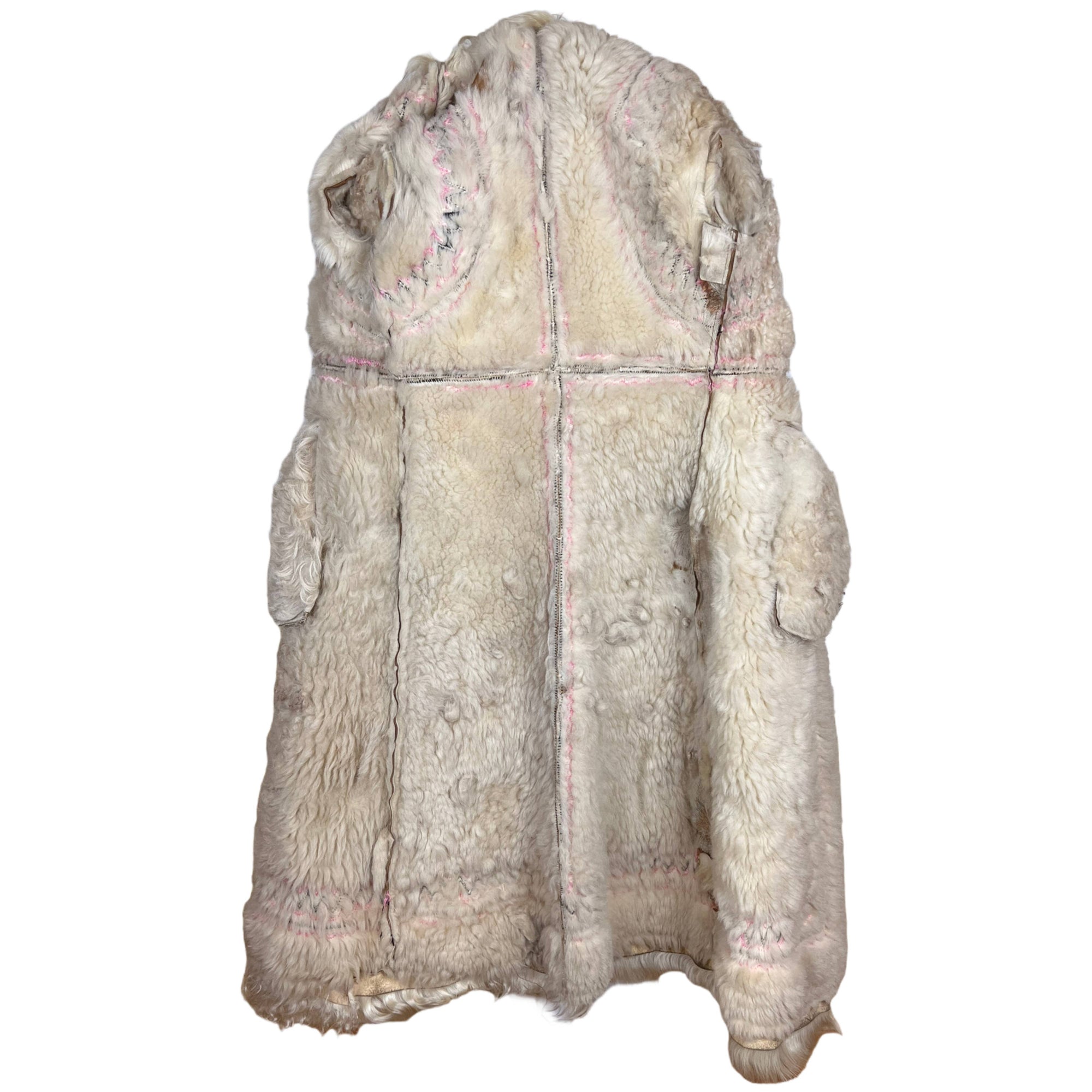 1970s Vintage Embroidered Sheepskin Coat w Mongolian Lamb S