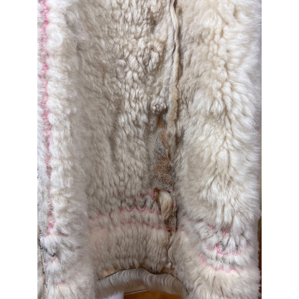 1970s Vintage Embroidered Sheepskin Coat w Mongolian Lamb S