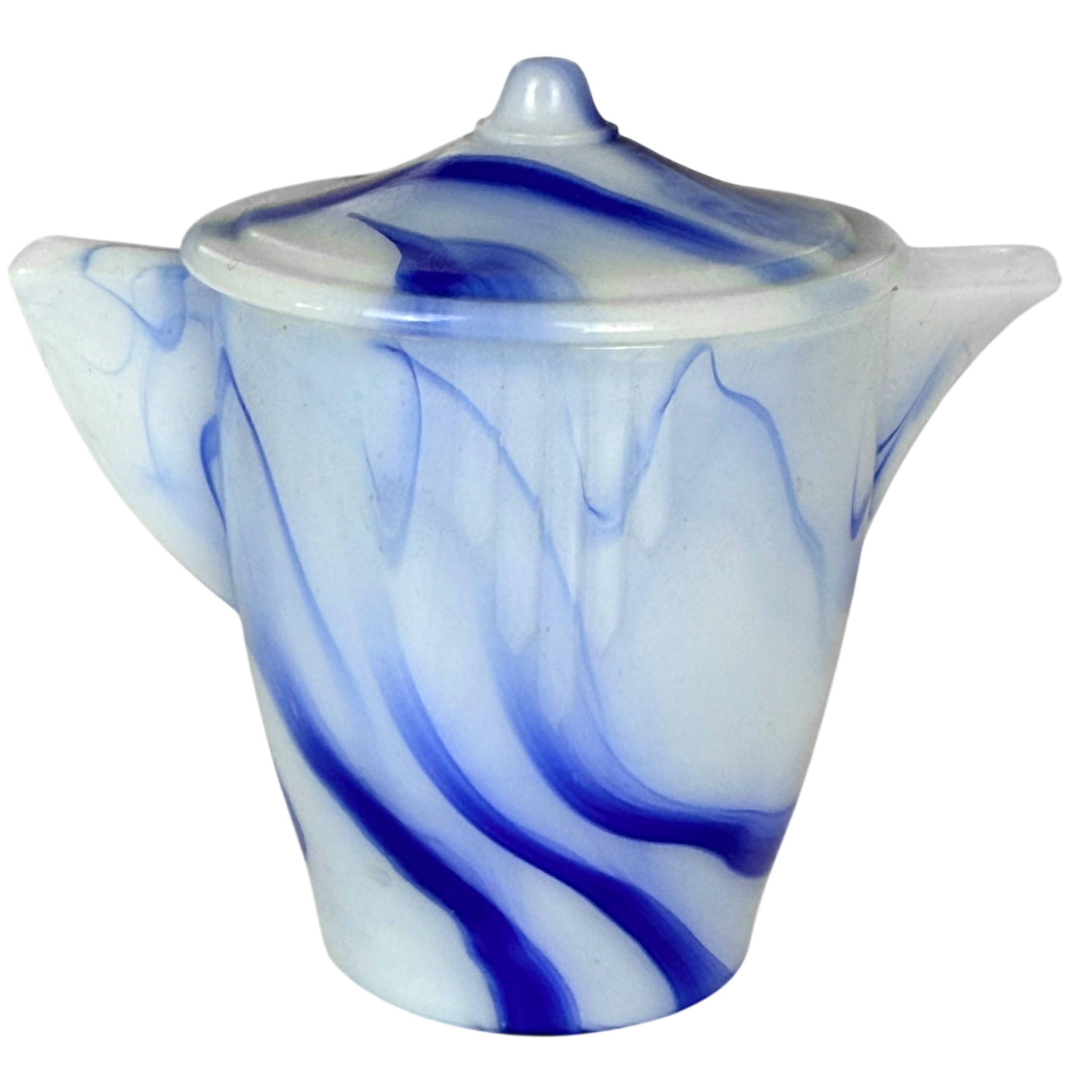 Vintage Akro Agate Little American Maid Tea Set Blue Slag Glass 14
