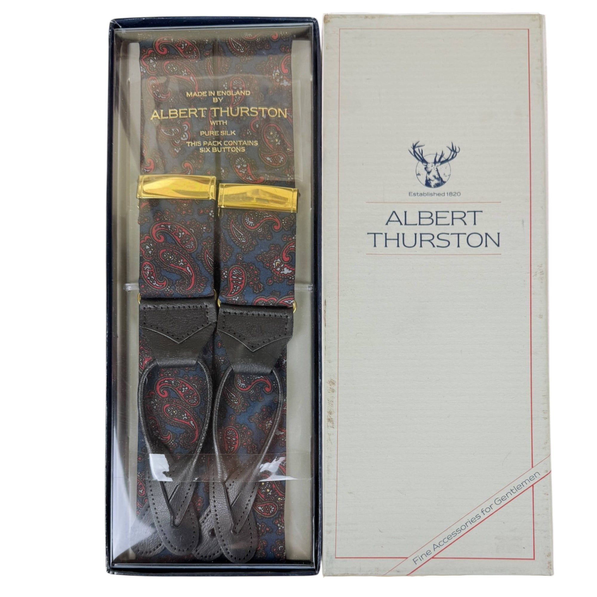 Unused 1990s Vintage Albert Thurston Pure Silk Suspenders Made in England