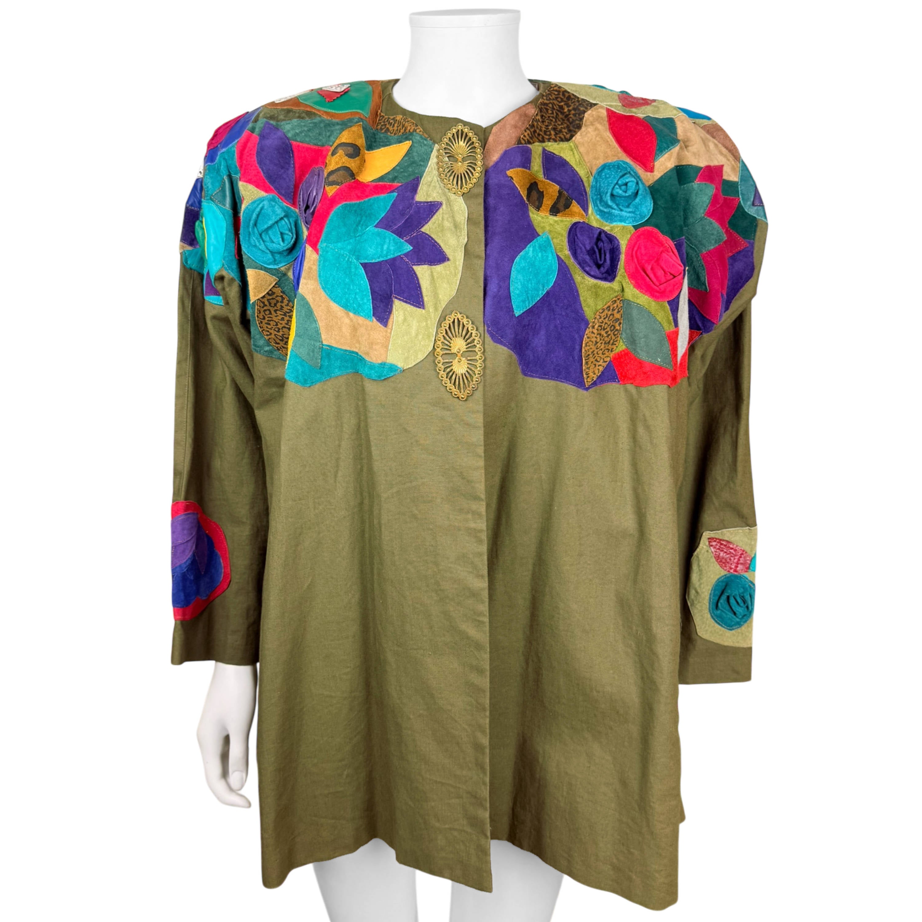 Vintage 1980s Jacket with Leather Appliqué Oversized Style Size L
