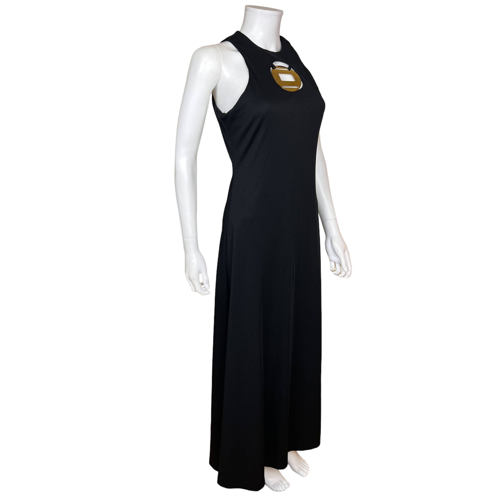 Vintage 1970s Disco Dress Black Maxi Length Size M
