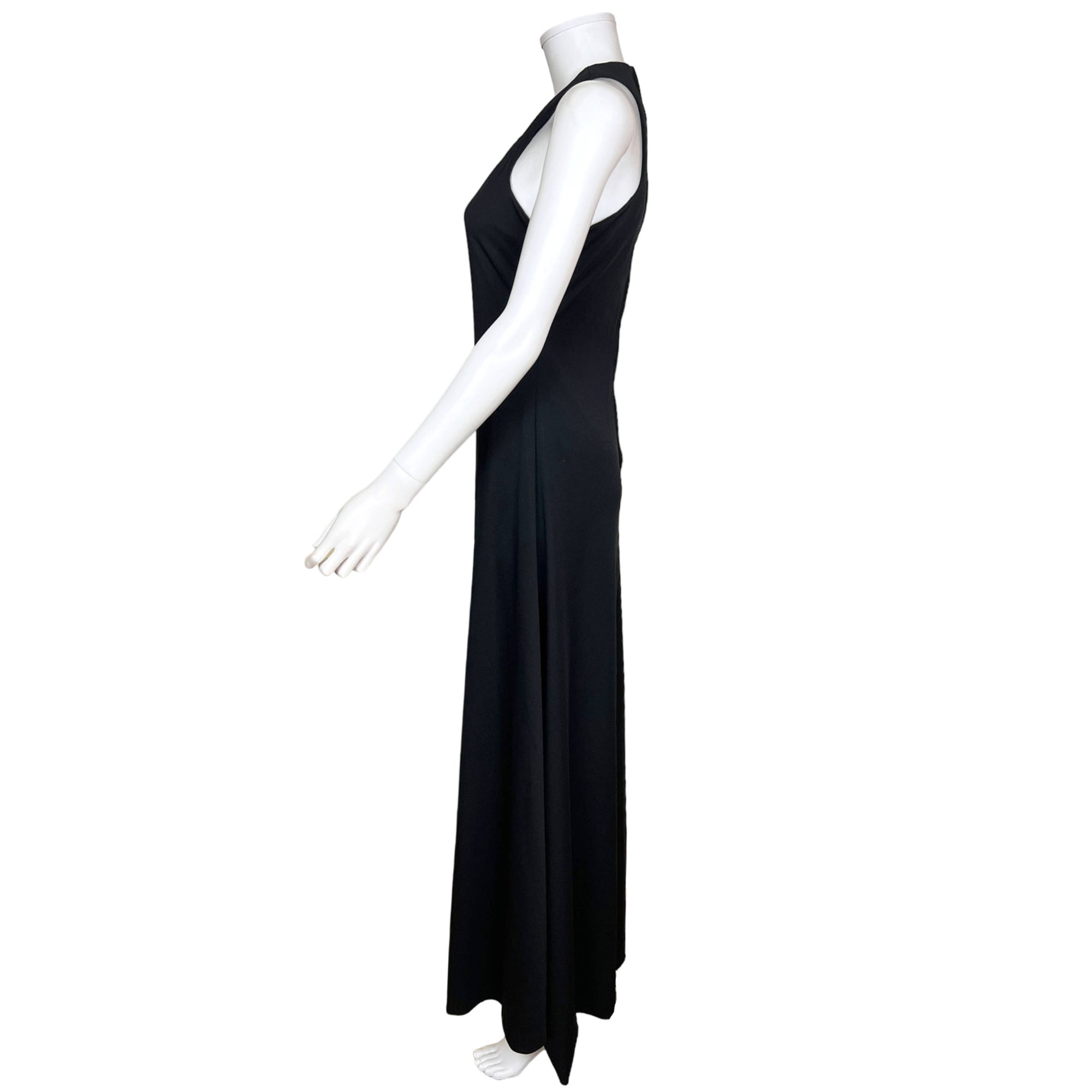 Vintage 1970s Disco Dress Black Maxi Length Size M