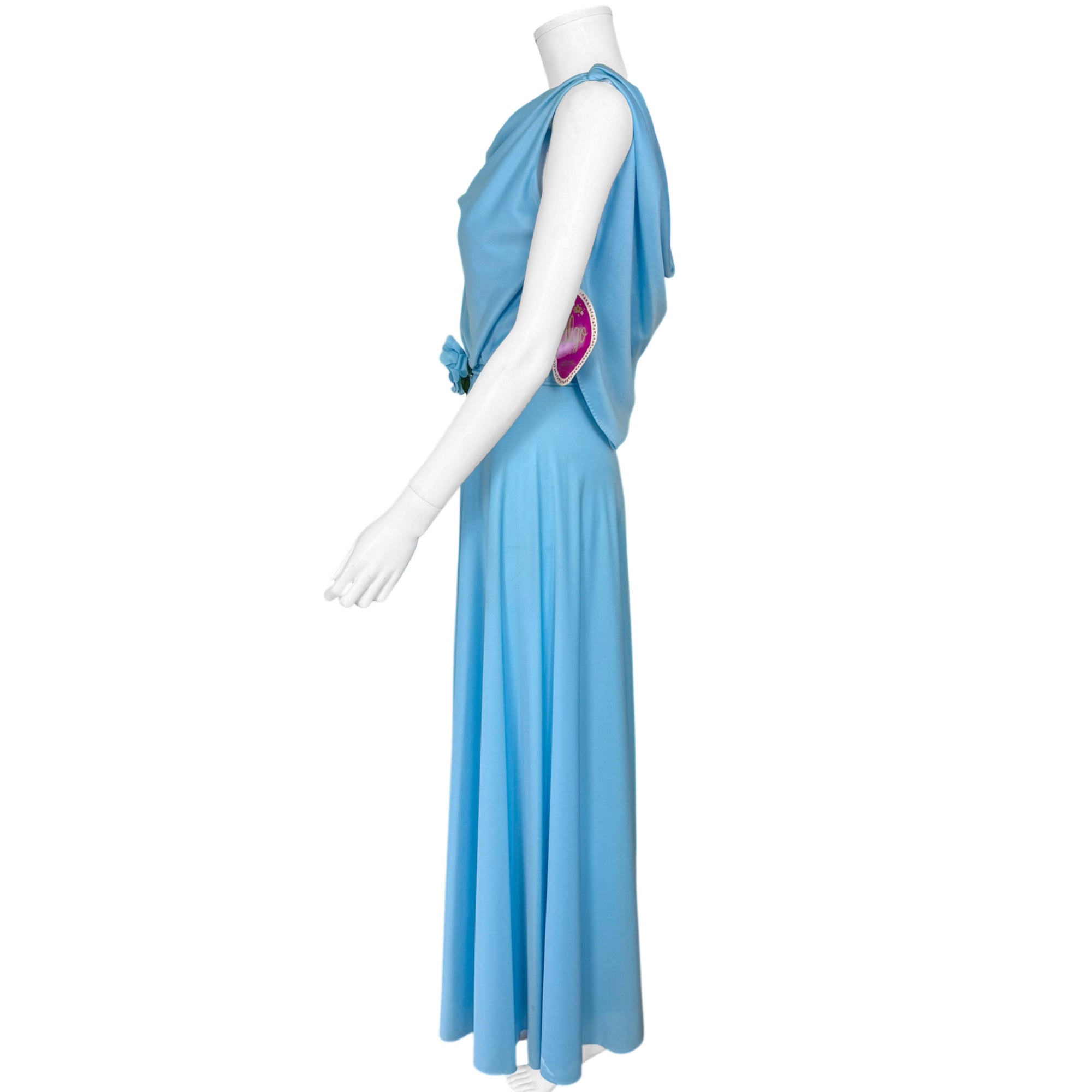 Side view of vintage 1970s maxi dress by Algo 
