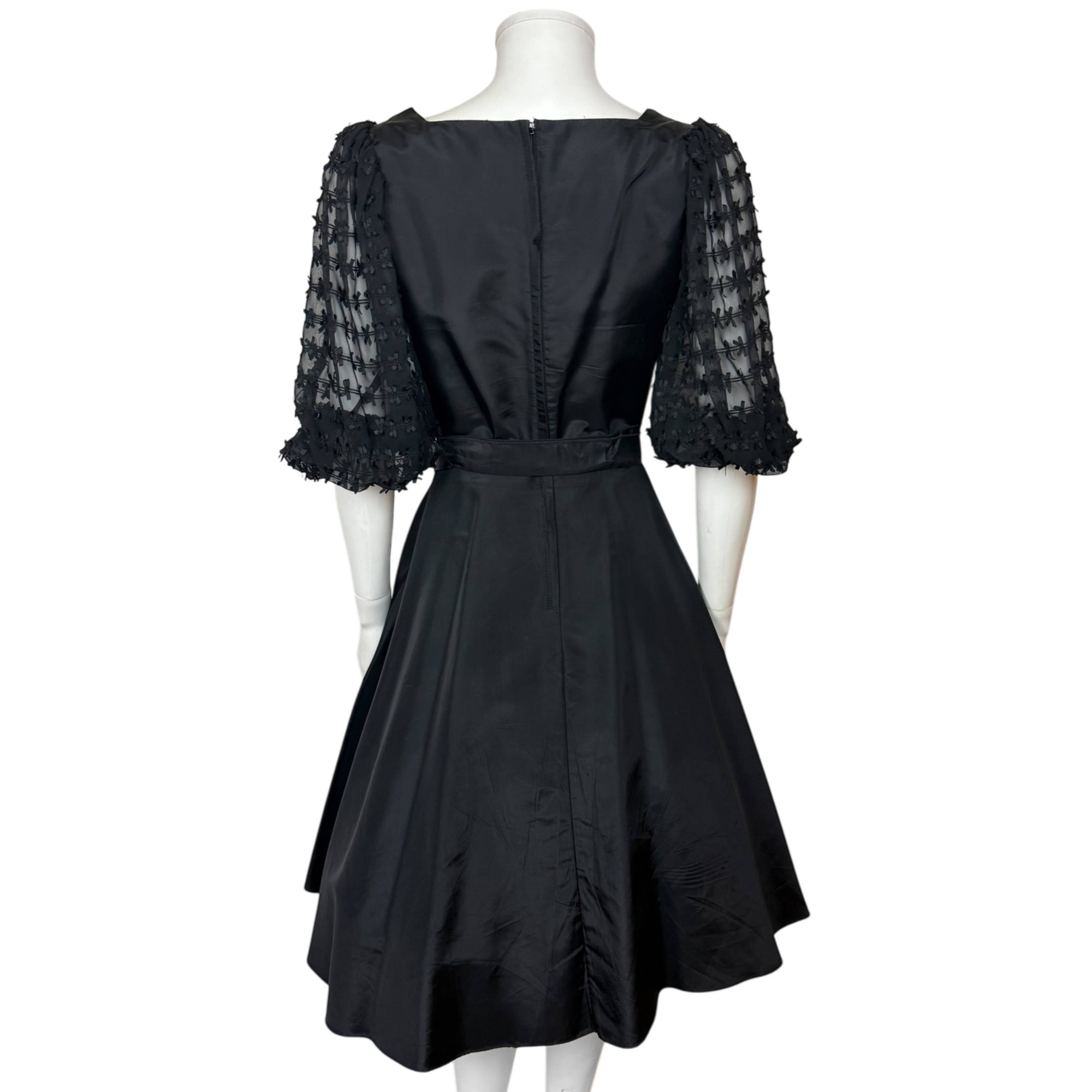 Vintage 1970s Black Dress with Textured Sheer Sleeves Algo-ettes Canada