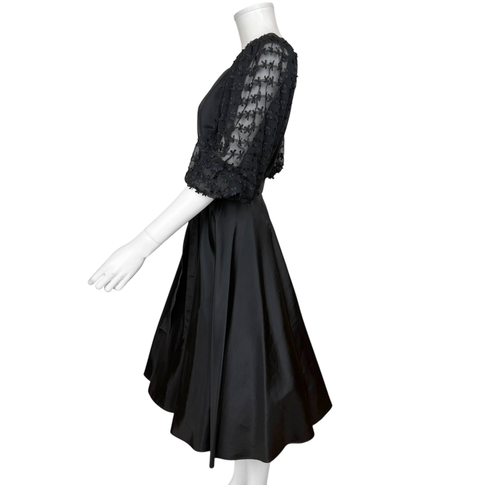 Vintage 1970s Black Dress with Textured Sheer Sleeves Algo-ettes Canada