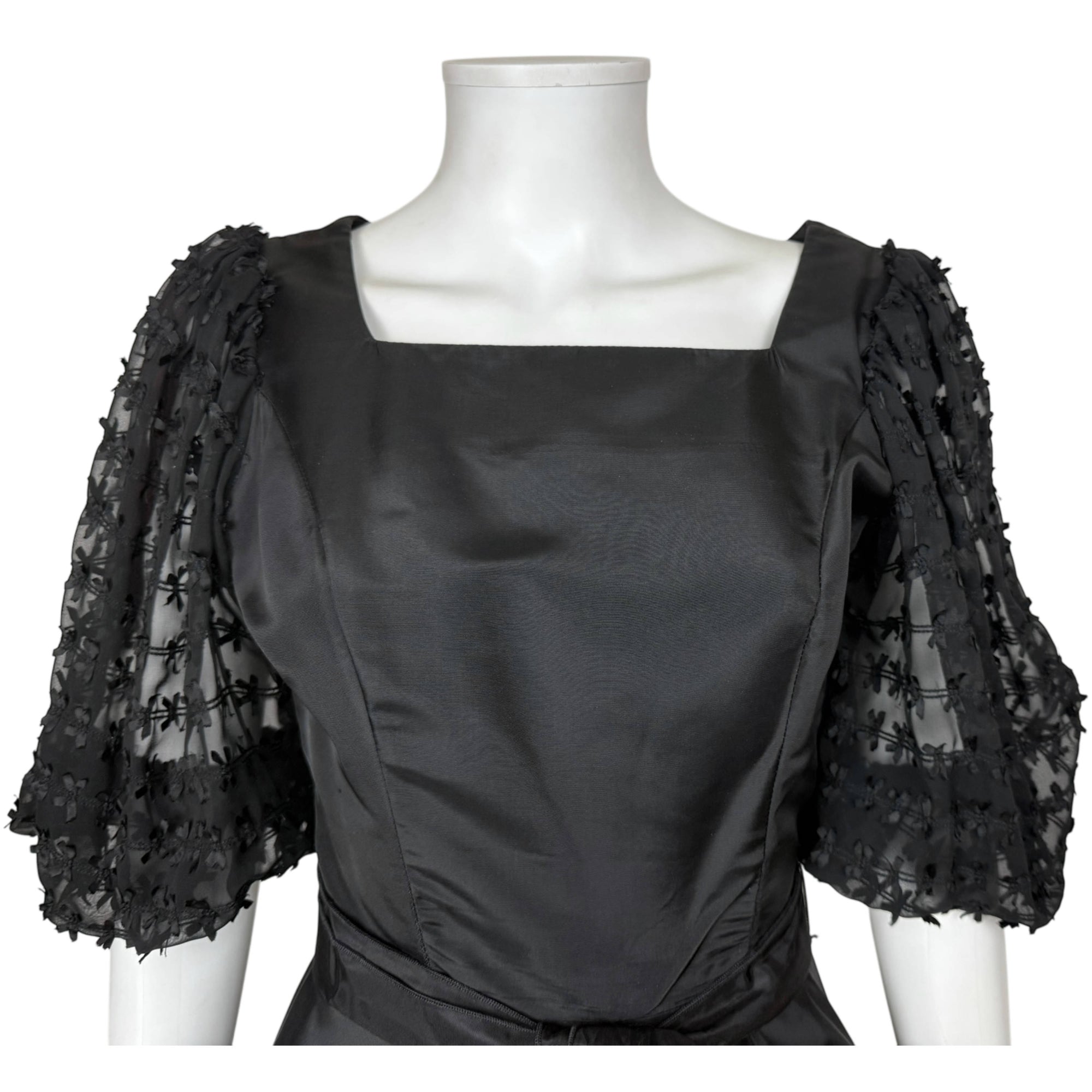 Vintage 1970s Black Dress with Textured Sheer Sleeves Algo-ettes Canada