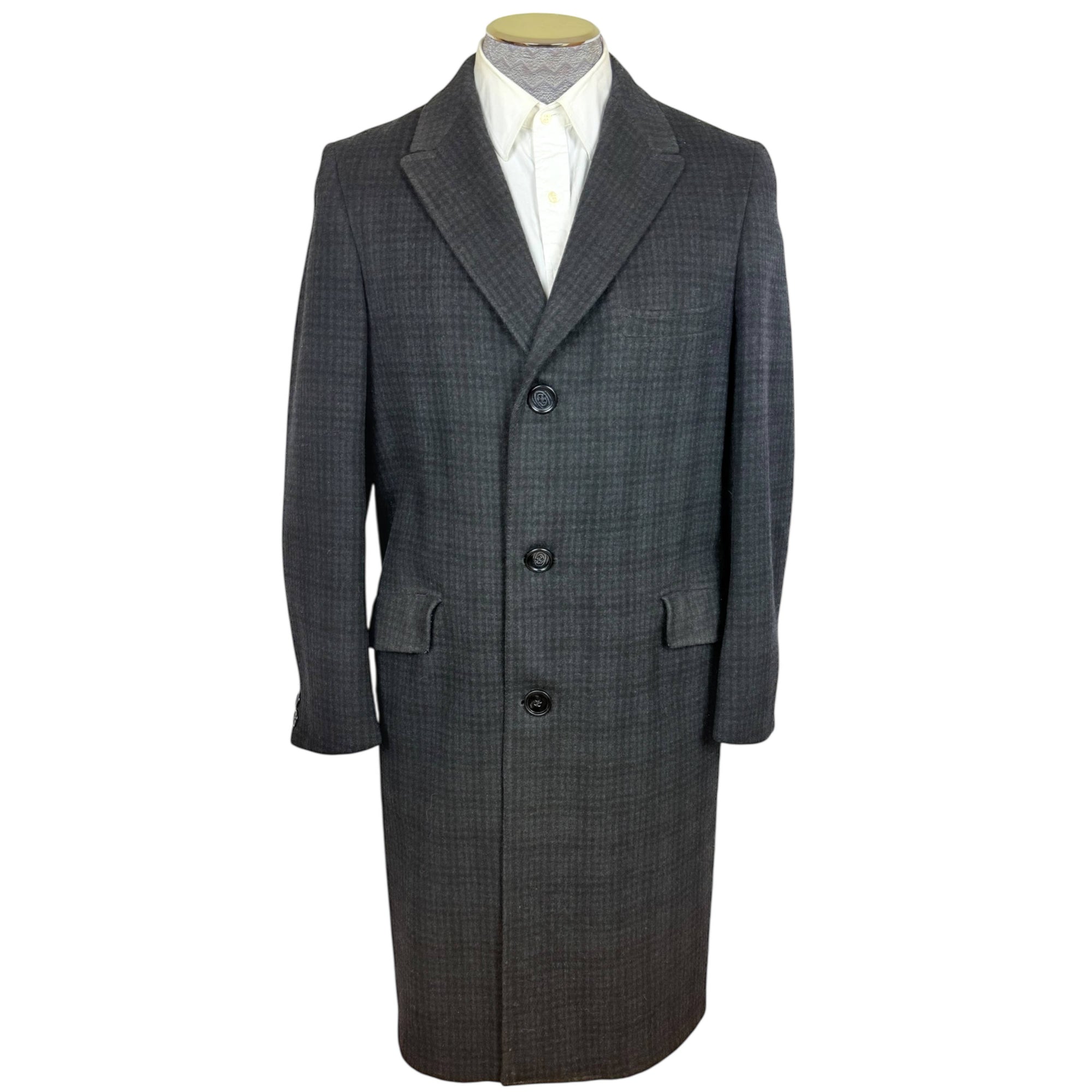 Dated 1962 Vintage 1960s Overcoat Checked Wool Coat Mens M
