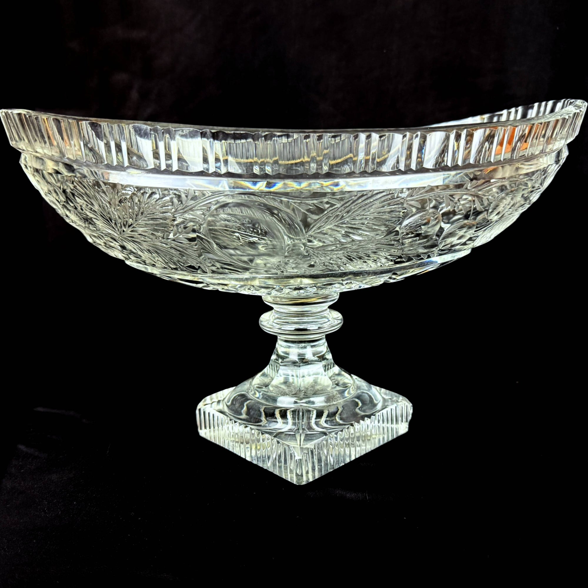 Antique Anglo-Irish Cut Glass Compote Oval Pedestal Bowl