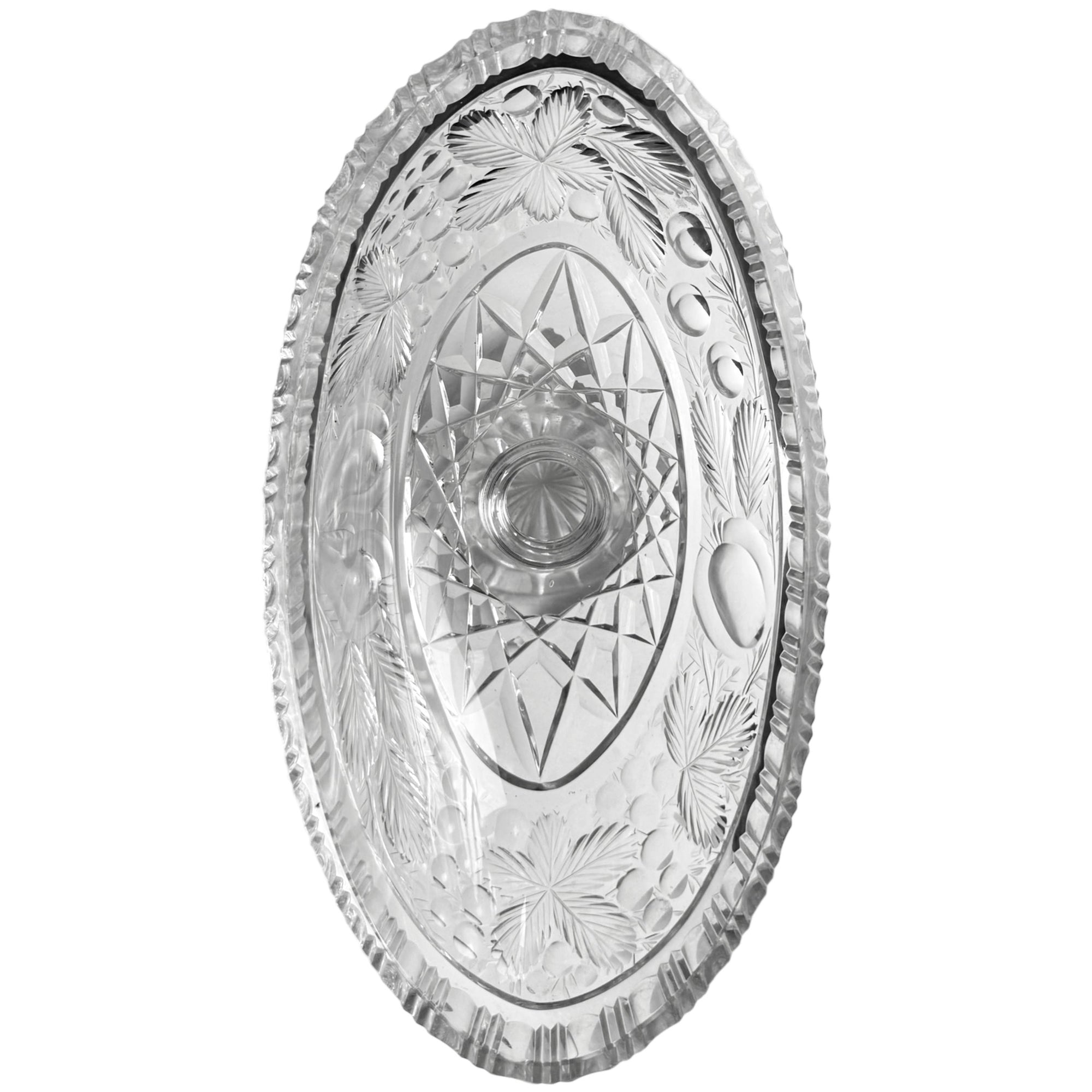 Antique Anglo-Irish Cut Glass Compote Oval Pedestal Bowl