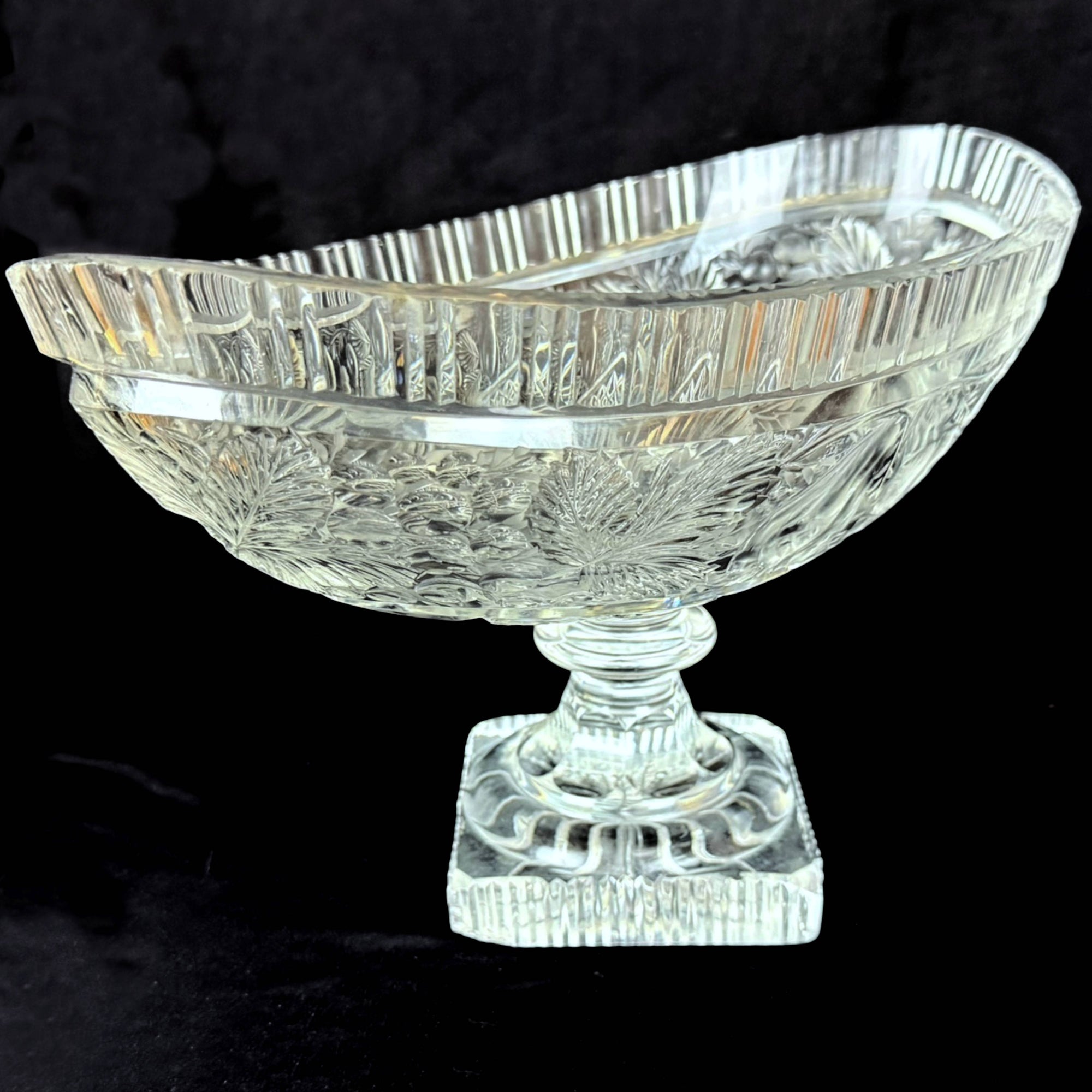 Antique Anglo-Irish Cut Glass Compote Oval Pedestal Bowl