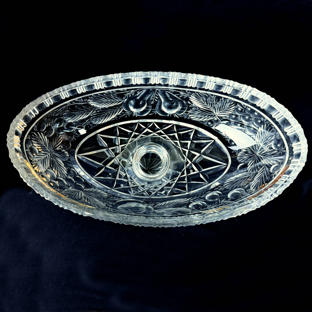 Antique Anglo-Irish Cut Glass Compote Oval Pedestal Bowl