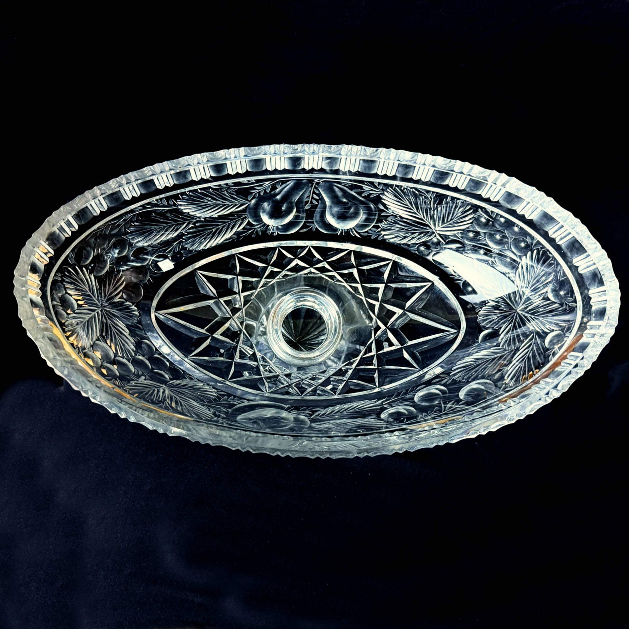 Antique Anglo-Irish Cut Glass Compote Oval Pedestal Bowl