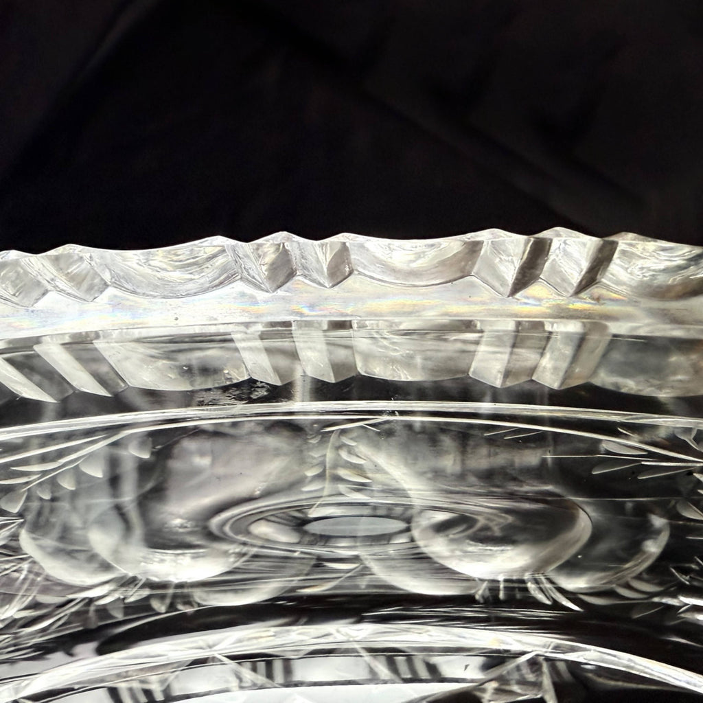Antique Anglo-Irish Cut Glass Compote Oval Pedestal Bowl