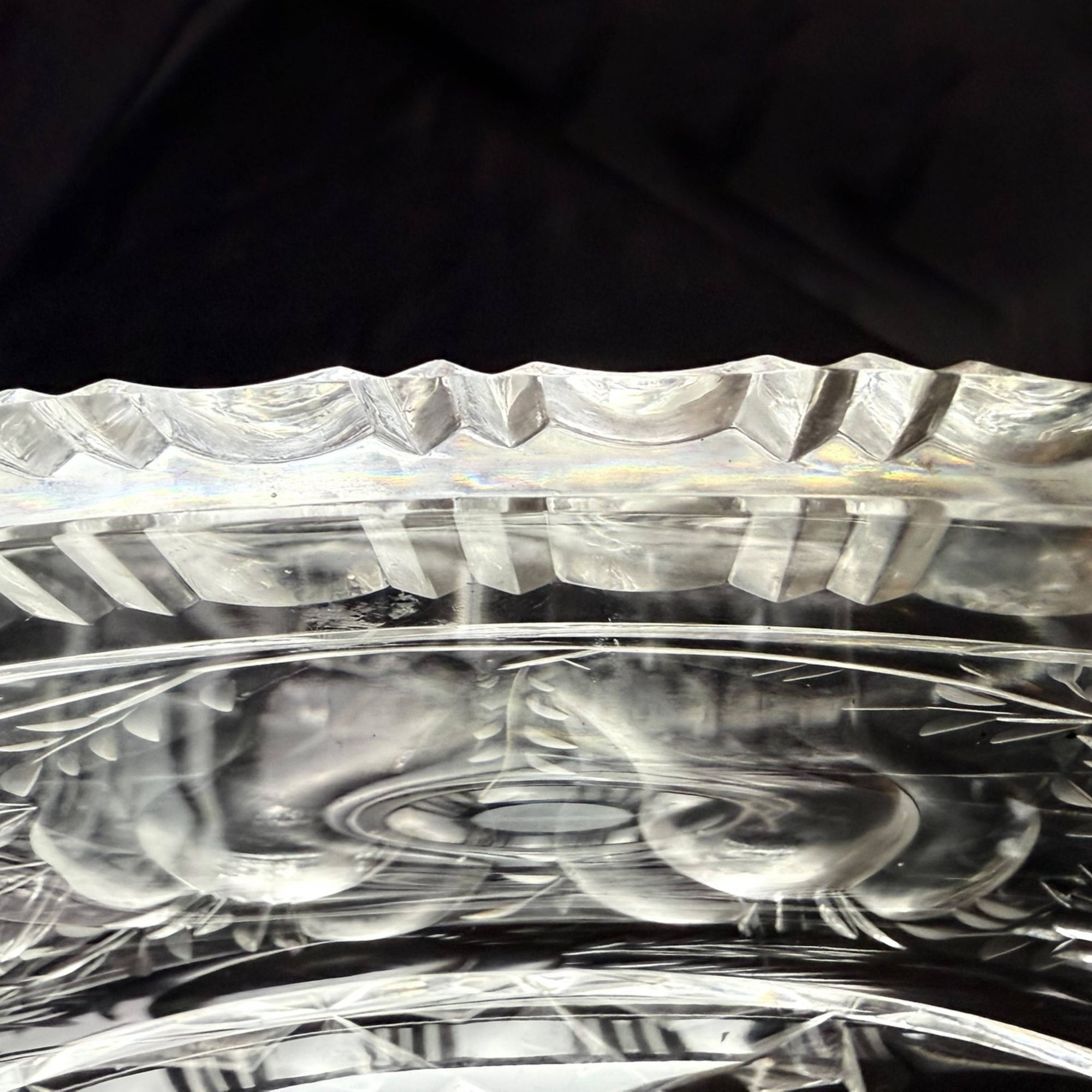 Antique Anglo-Irish Cut Glass Compote Oval Pedestal Bowl