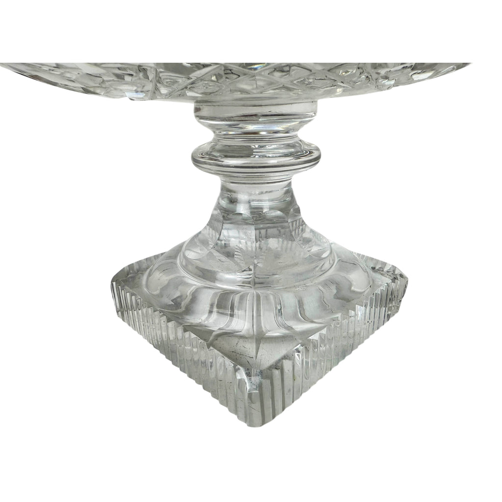 Antique Anglo-Irish Cut Glass Compote Oval Pedestal Bowl