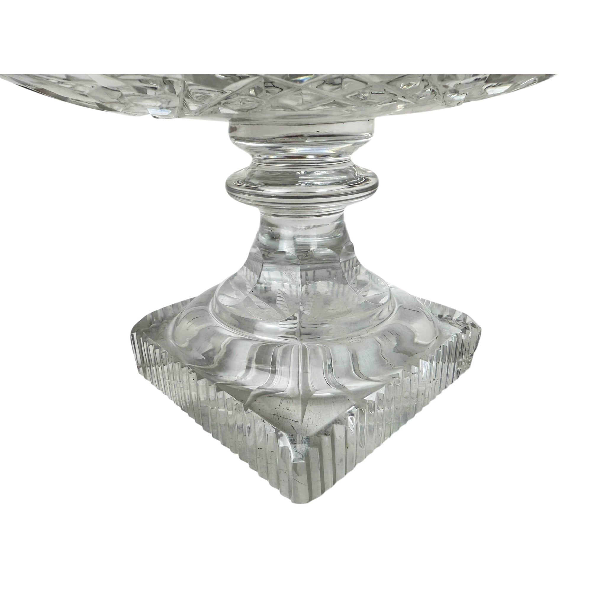 Antique Anglo-Irish Cut Glass Compote Oval Pedestal Bowl